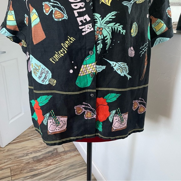 Nicole Miller New York Top 100% Linen Tropical Print Size Large Excellent! - Picture 3 of 11